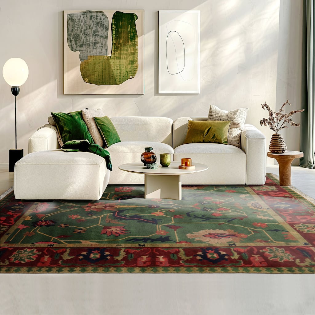 8x10 Hand Knotted Wool Green Tibetan Plush Pile Tufenkian Area Rug - 8' x 10'