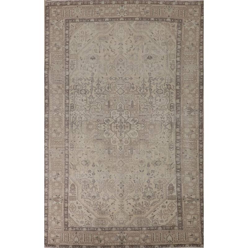 Distressed Tabriz Persian Antique Area Rug Hand-Knotted Wool Carpet - 6'5"x 9'9"