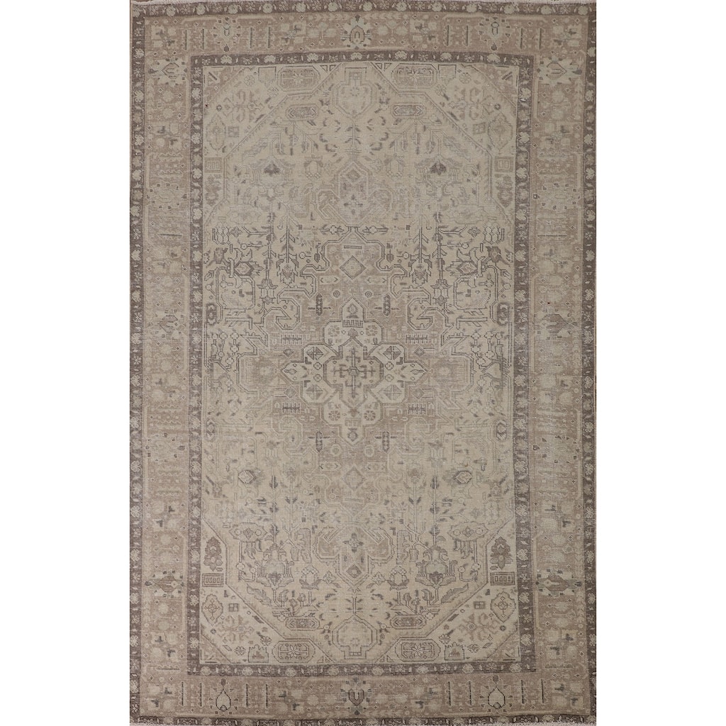 Distressed Tabriz Persian Antique Area Rug Hand-Knotted Wool Carpet - 6'5"x 9'9"