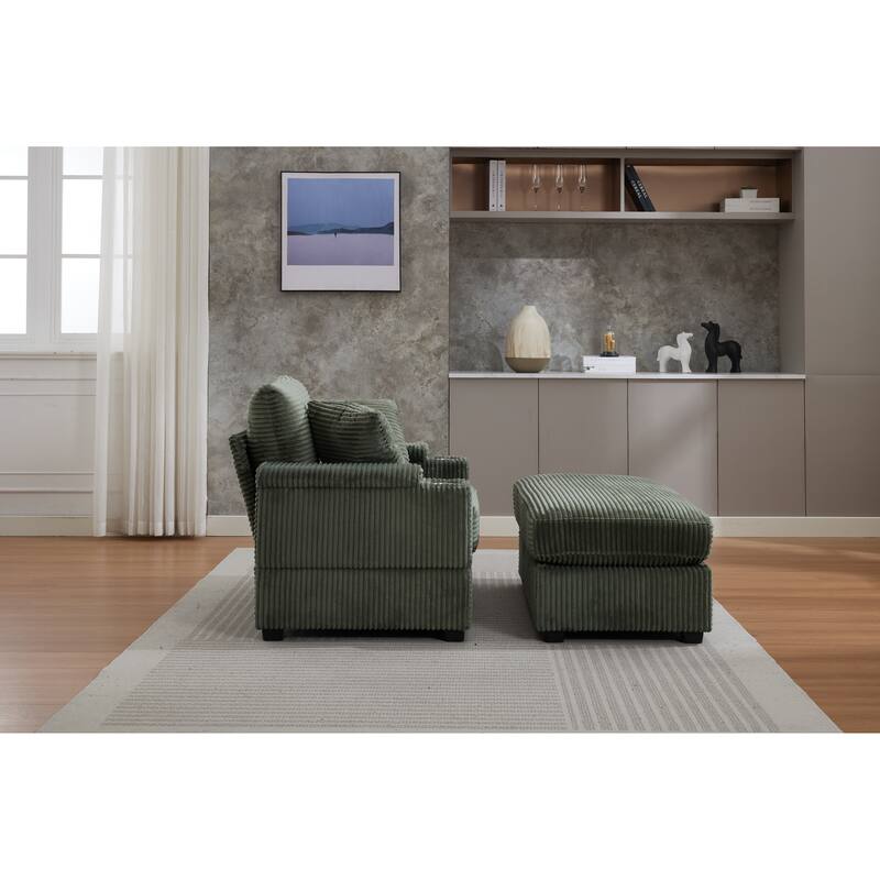Corduroy Sofa Set with Ottoman, Handrail Storage & Cup Holders
