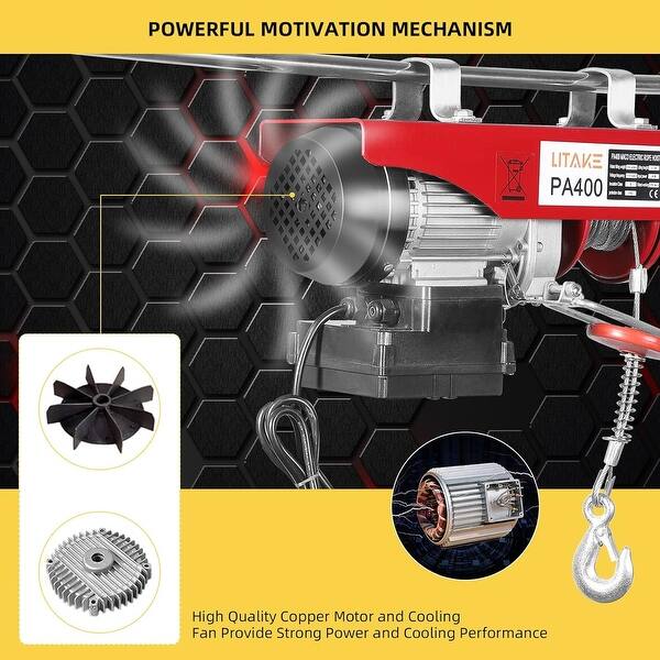 880 Lbs Automatic Lift Electric Cable Hoist with Wireless Remote ...