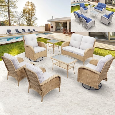 Gymojoy Outdoor Loveseat Sofa Table With Swivel Rocking Chair Furniture Set