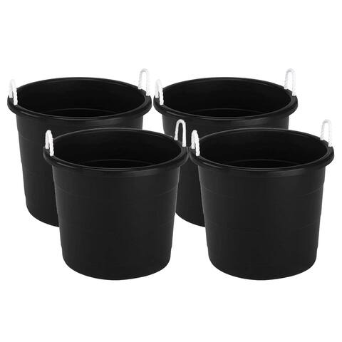 Homz 18 Gallon Plastic Utility Storage Bucket Tub w/ Rope Handles, Black, 4 Pack