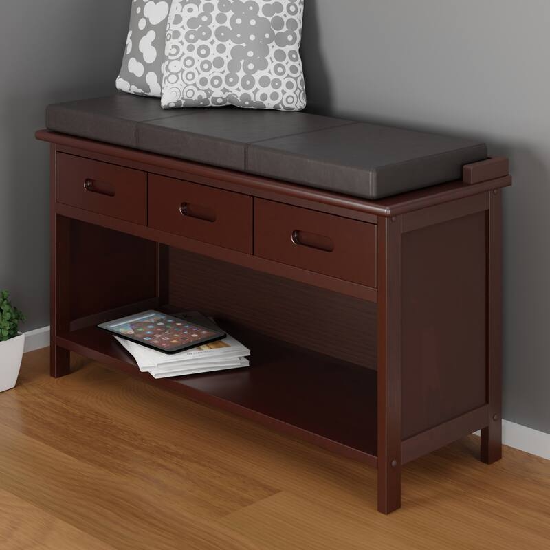 Adriana 2-Pc Storage Bench with Seat Cushion, Walnut and Espresso - 35.83 x 12.99 x 2.17 inches