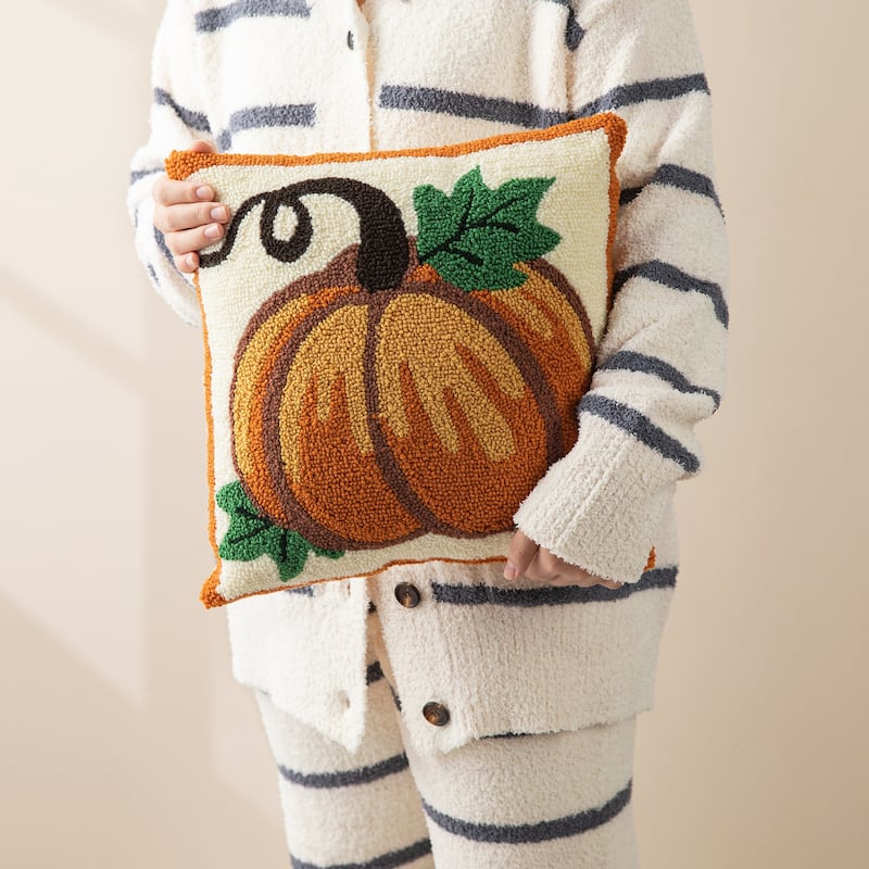 Glitzhome 14''H Fall Harvest Hooked Pumpkin Sunflower Pillow