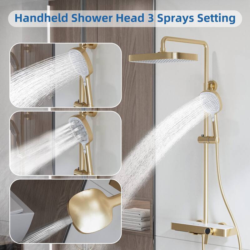 Modland Wall Mount 3-Function Shower System with Waterfall Tub Spout Adjustable Slide Bar,Handheld Shower