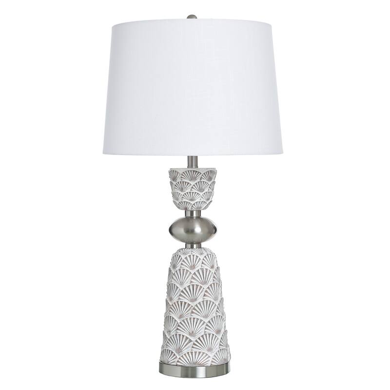 StyleCraft Poly & Steel Table Lamp - Saponay - Beige Shade - Saponay, White