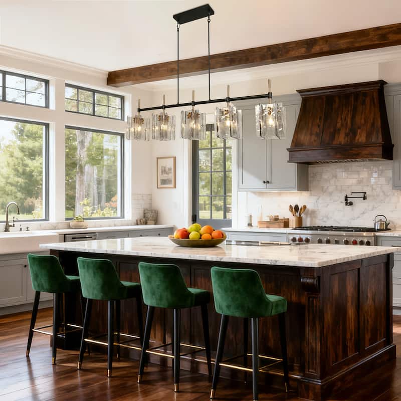 Kasy Modern 63 IN 5-Light Chandelier Oversized Black Kitchen Island Light - 63" W × 7.9" D × 17.1" H