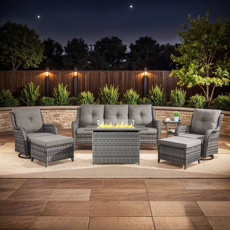 Fire Pit Table with Patio Glider Chairs Sofa Chairs Table - Grey - Grey