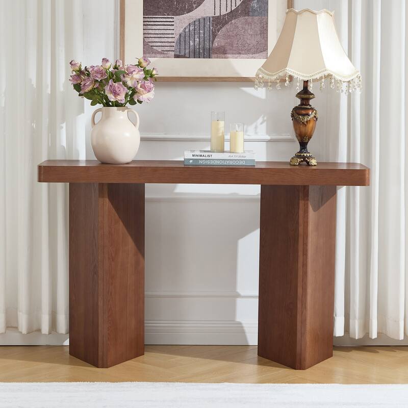 50" Modern Console Table Entryway Sofa Table with Solid Oak Wood Veneer - 49.21"L x 13.78"W x 30.31"H