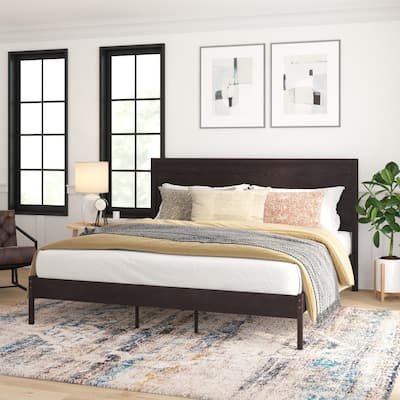 Solid Wood Platform Bed with Headboard and Wooden Slats