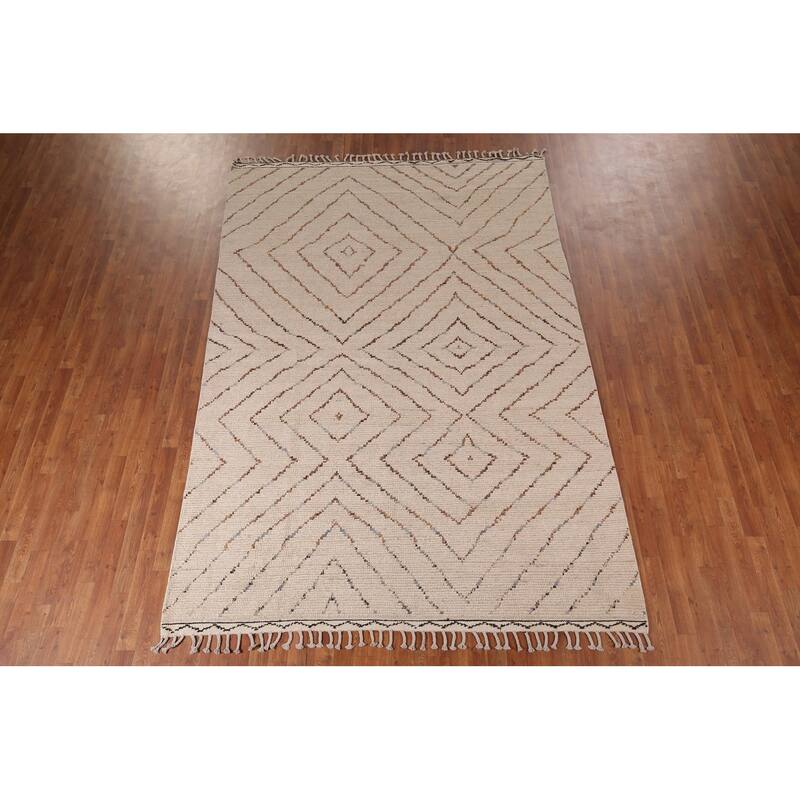 All-Over Geometric Moroccan Oriental Area Rug Hand-Knotted Wool Carpet - 7'0" x 10'5"