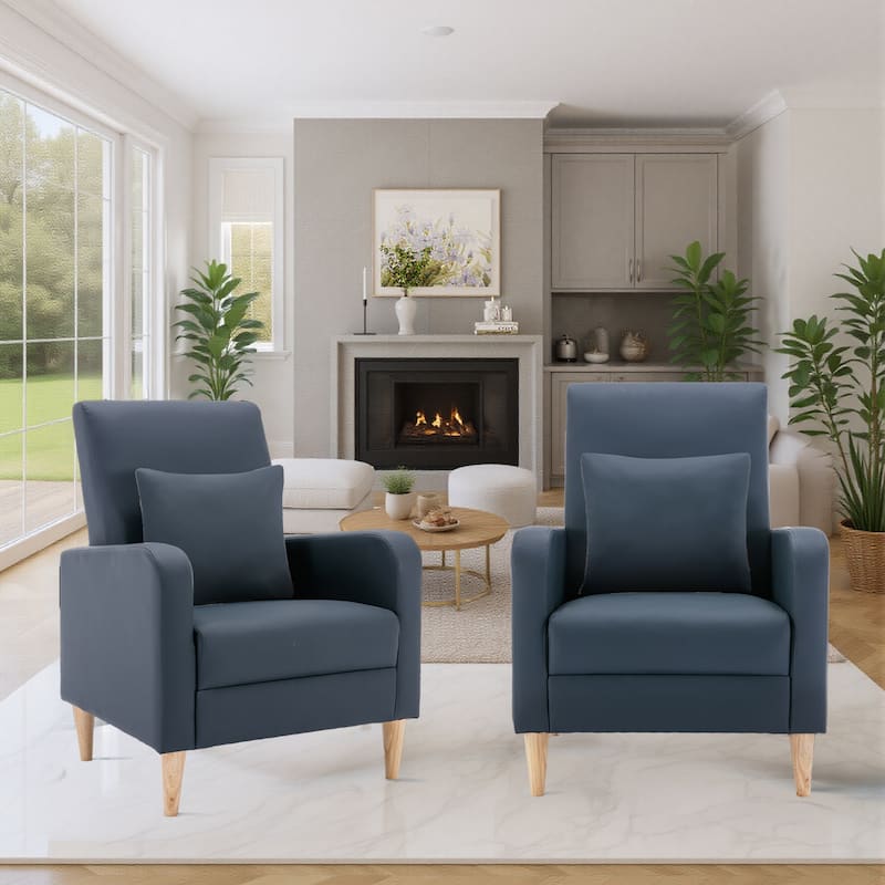 RENEWLINE Modern Accent Chair with Pillow & Walnut Legs - Lounge Seat for Living Room, Compact Design - Blue-Leather