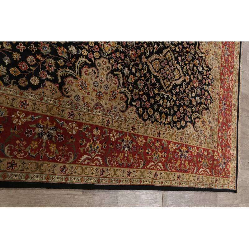 Vegetable Dye Floral Kashan Wool Area Rug Hand-knotted Oriental Carpet - 7'10" x 9'10"
