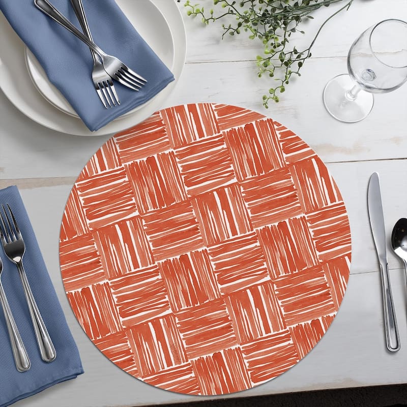 Pattern Flair 4 Pack Round Reversible Easy Care Flexible Plastic Placemats Made in The USA Reversible Flexible Wipes Clean