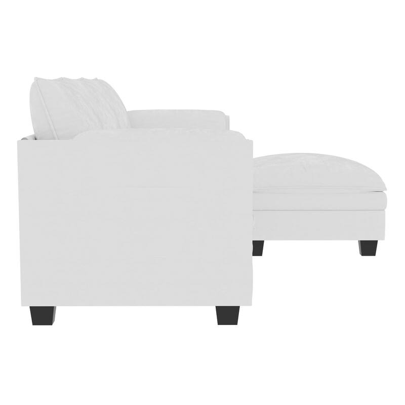 L-Shaped Sectional Sofa with Movable Ottoman, Fabric Upholstered 3 Seater Sofa, Deep Seat Sofa with Side Pockets