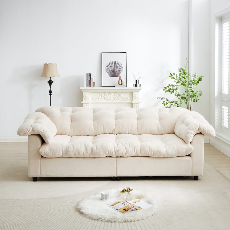 99.2" Fabric Modern Classic 3-Seater Sofa with Plush Cushions - Beige