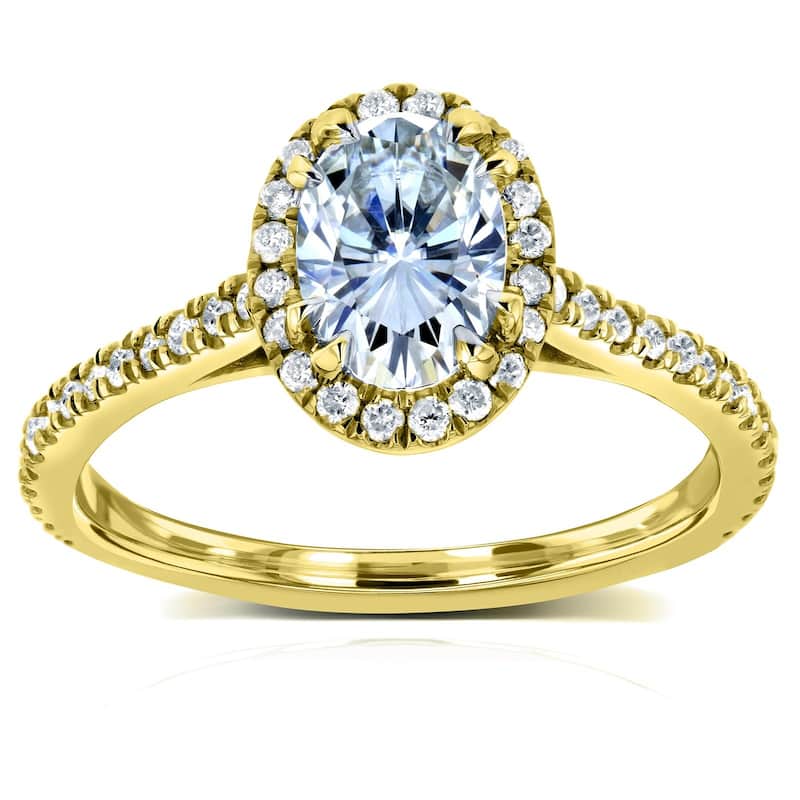 Annello by Kobelli 14k Yellow Gold 1 1/5ct TGW Oval Moissanite and Diamond Halo Delicate Engagement Ring - 4