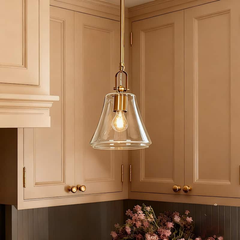 Modern Chic 1-light Large Pendant Gold Brass Finish Kitchen Island Light with Clear Glass Shade for Dining Room - 9 " × 11.8 "