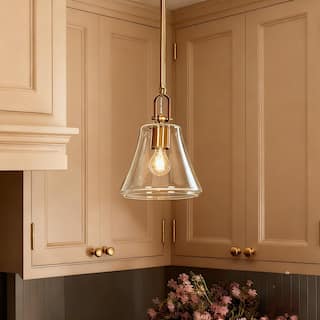 Modern Chic 1-light Large Pendant Gold Brass Finish Kitchen Island Light with Clear Glass Shade for Dining Room - 9 " × 11.8 "