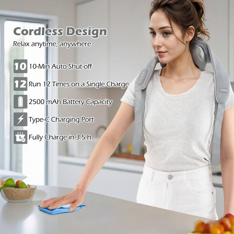 Electric Shiatsu Neck and Shoulder Massager with Adjustable Straps and Soothing Heat Function - 7" x 20" x 6.5"