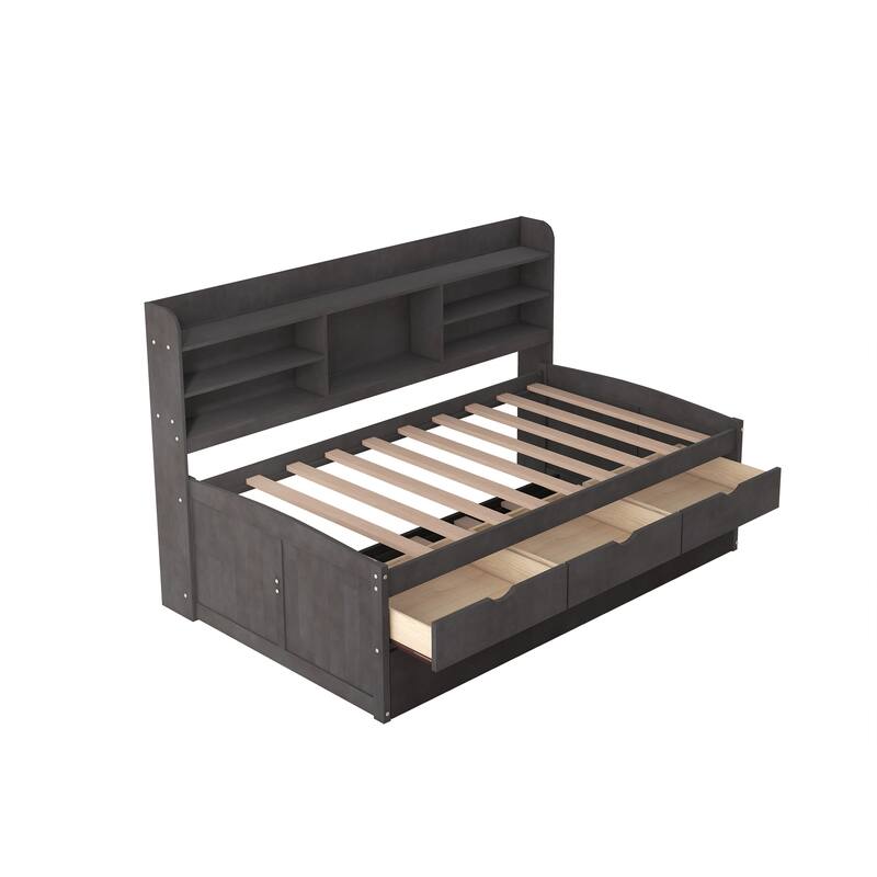 Twin Size Wooden Captain Bed