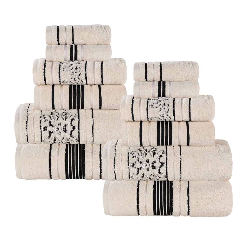 Superior Sadie Zero Twist Cotton Solid and Floral 12 Piece Towel Set