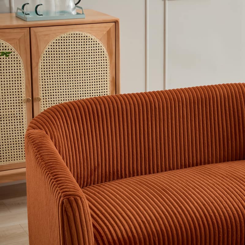 50.78" Modern Loveseat Couch Sofa, Corduroy Fabric Upholstered 2-Seat Sofa, Loveseat with Wooden Walnut Legs