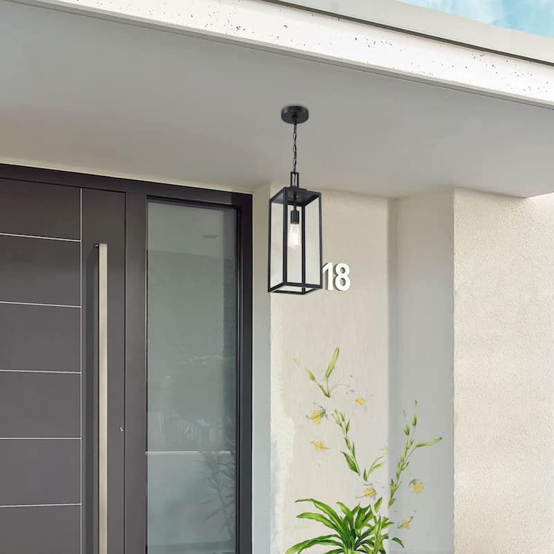 Matte Black Outdoor Hanging Lantern Pendant Light Ceiling Mount Hukoro - Middle