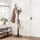 preview thumbnail 4 of 35, Rubberwood Freestanding Coat Rack, Entryway Coat Tree with Hooks - 74"H x 16.5"Dia Walnut Brown