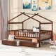preview thumbnail 1 of 13, Walnut Full Size Wooden House Bed with Two Drawers Full - Walnut