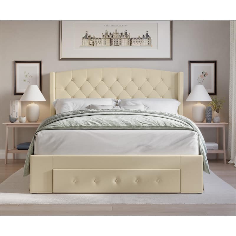 Fauna Tufted Upholstered Storage Panel Bed - Beige - King