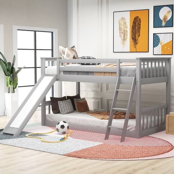 slide 2 of 12, Wood Bunk Bed with Convertible Slide and Ladder, Grey Grey