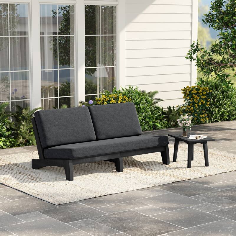 2-Piece Casual Teak Outdoor Patio Sofa Set with Side Table