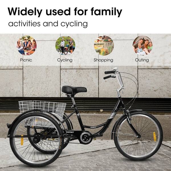 Adult Tricycles, 1 Speed Adult Trikes 24 inch 3 Wheel Bikes, Three-Wheeled  Bicycles Cruise Trike with Shopping Basket - Bed Bath & Beyond - 40883357