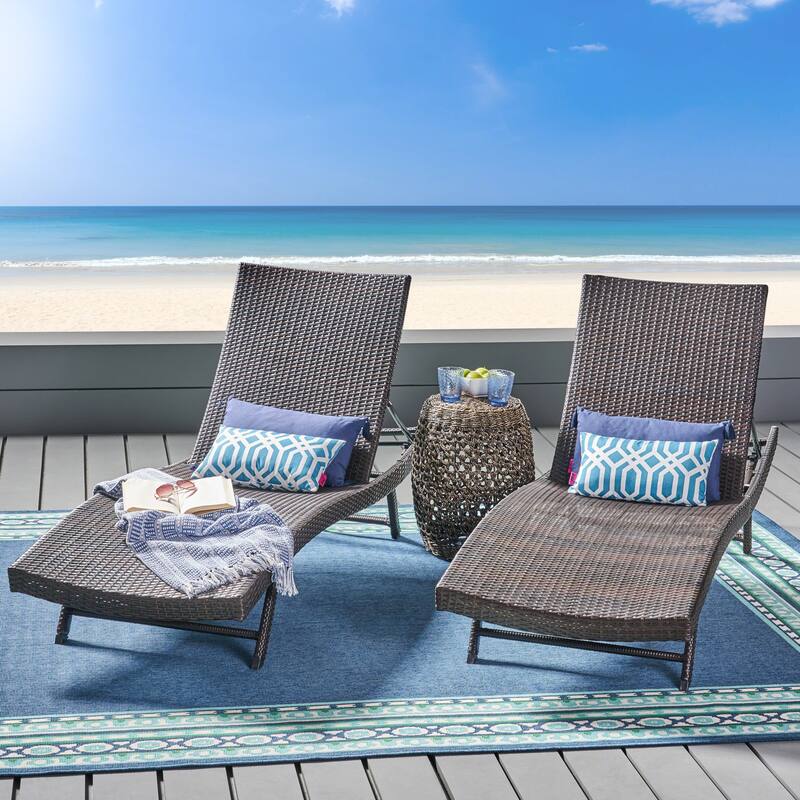 Kauai Outdoor Wicker Chaise Lounge (Set of 2) by Christopher Knight Home - N/A