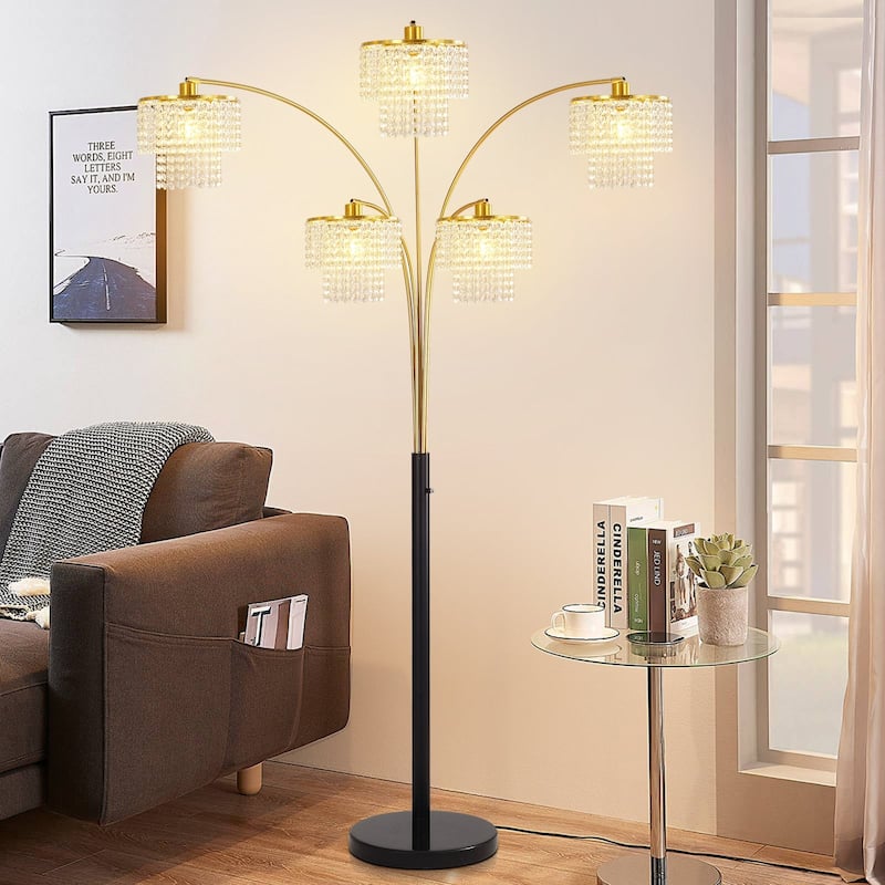 Brio 80" 5-Light Modern Gold Crystal Arc Floor Lamp - 80