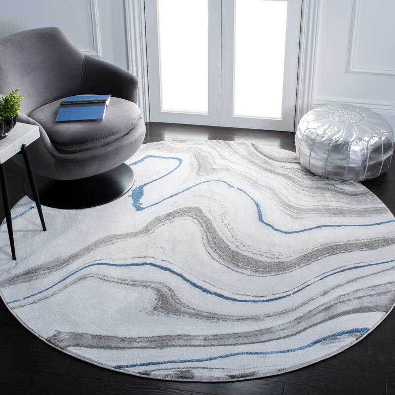 SAFAVIEH Craft Clytie Modern Abstract Marble Pattern Rug - 9' x 9' Round - Grey/Blue