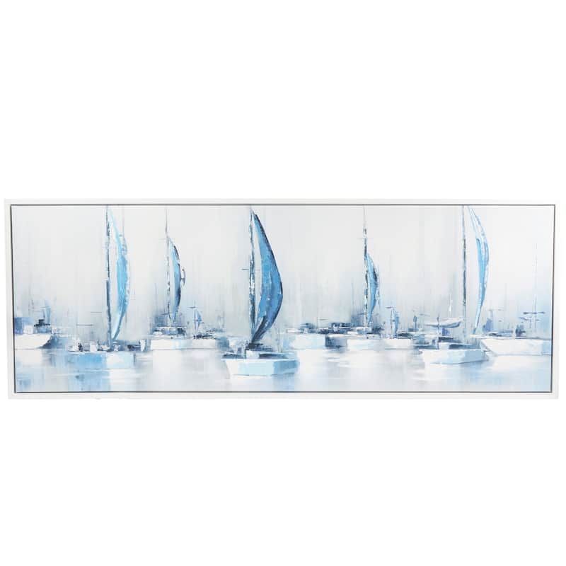 Canvas Sail Boat Framed Wall Art with White Frame - Blue - Roche River Decor