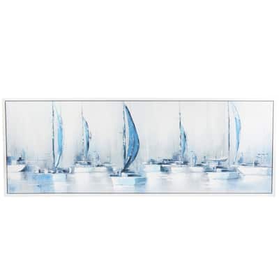 Canvas Sail Boat Framed Wall Art with White Frame - Blue - Roche River Decor
