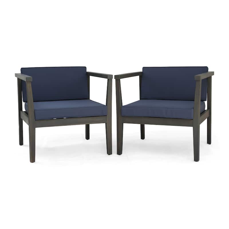 Newbury Club Chair Set of 2 Gray Waterproof Acacia Wood Outdoor Patio Furniture
