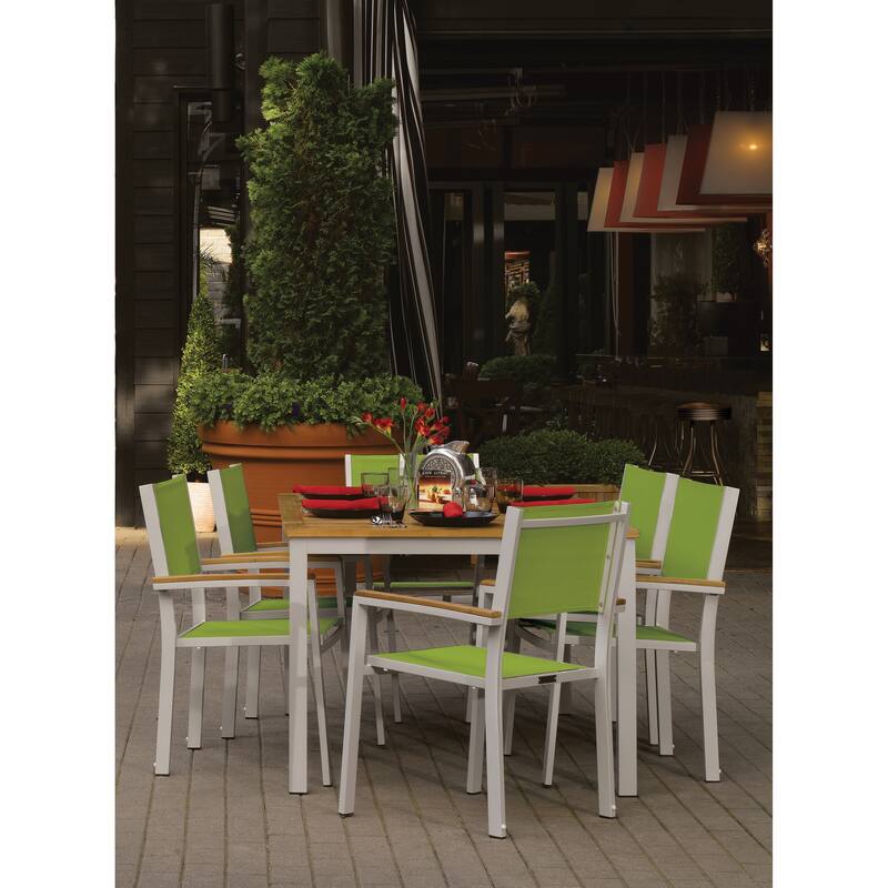 Oxford Garden Travira 7 Piece Natural Tekwood Dining Set - Green
