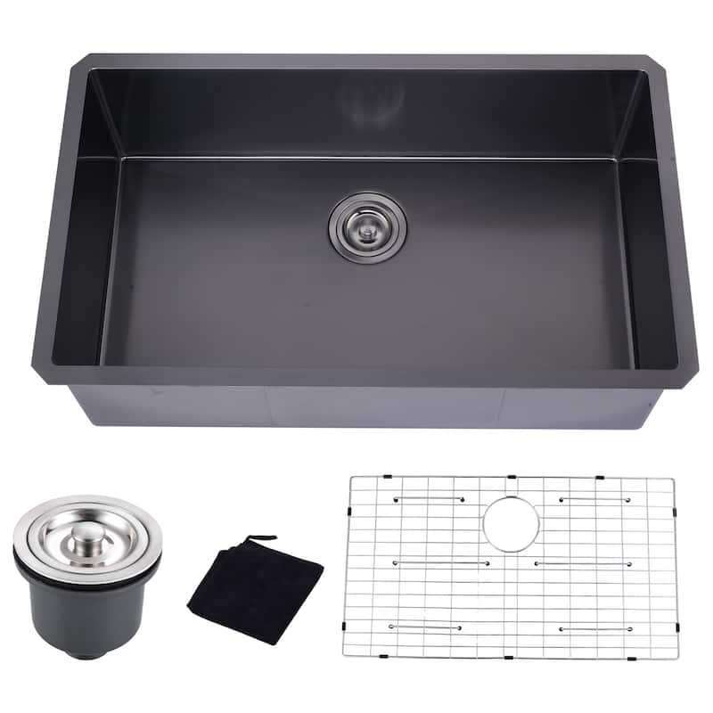 WOWOW Drop-In/Undermount Single Bowl Kitchen Sink - 32 X 19 inch - Matte Black