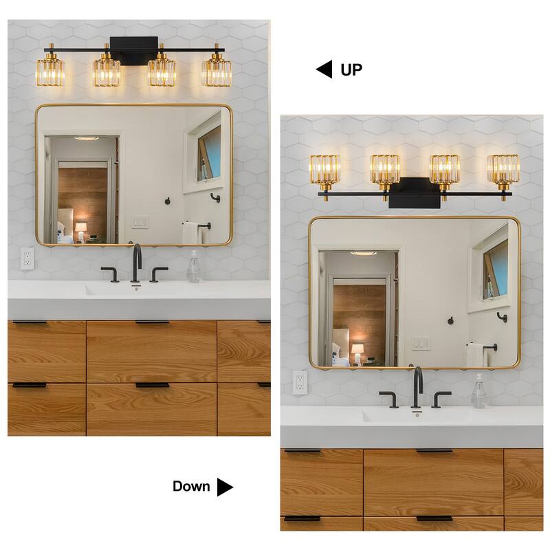 Modern Dimmable Glam Crystal Black Gold Bathroom Vanity Lights