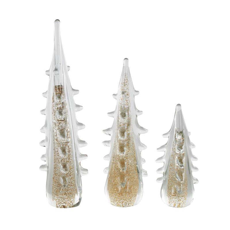 Glass Tree Dimensional Sculpture with Gold Flake Accents - Set of 3 Gold - Roche River Decor - 4"W x 4"L x 15"H