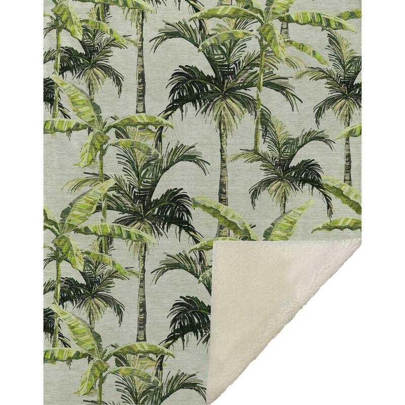 Premium Machine Washable ASB205 Palm Tree Sherpa Throw Blanket