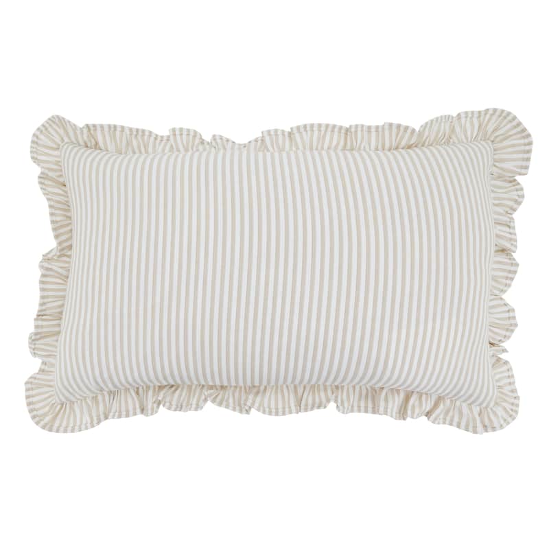 Striped Ruffle Edge Cotton-Blend Throw Pillow - Classic Cabana Stripe Design for Sofa, Bed & Accent Styling