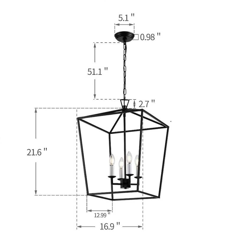 H25 X W17 Gold or Black Cage Large Lantern Iron Art Design Candle-Style Chandelier Pendant, Ceiling Light Fixture