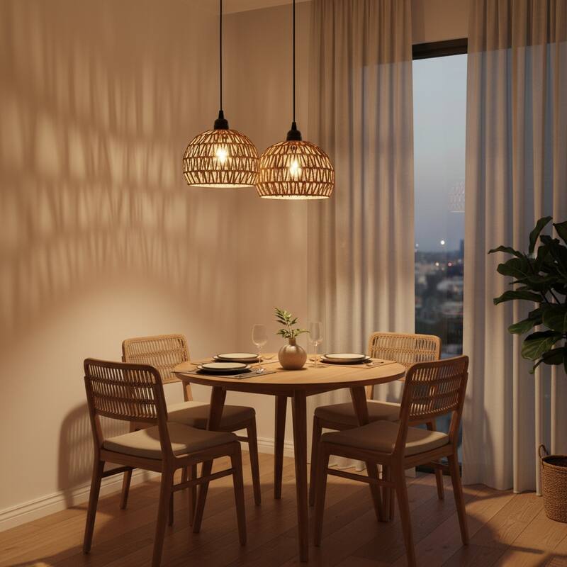 Battery Operated Boho Rattan Pendant Light - 7.8 in Dia