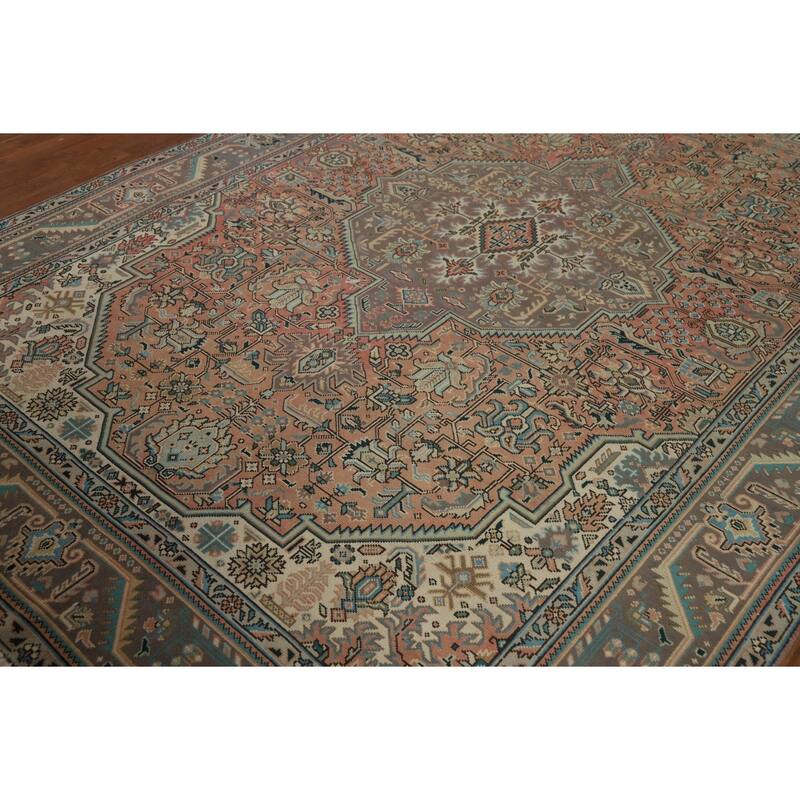 Orange Tabriz Persian Vintage Rug Hand-Knotted Wool Carpet - 6'8" x 9'6"